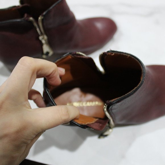 Rebecca Minkof Red Leather Ankle Heeled Booties sz 6M - Picture 4 of 7